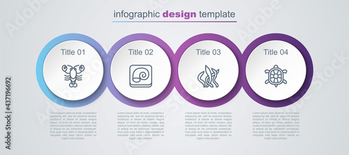Wallpaper Mural Set line Lobster, Octopus on a plate, Seaweed and Turtle. Business infographic template. Vector Torontodigital.ca