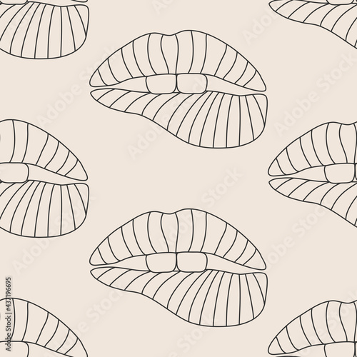 Seamless pattern of minimalist contemporary woman lips beauty surreal face