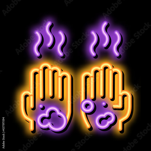 Dirty And Smelly Hands neon light sign vector. Glowing bright icon Dirty And Smelly Hands sign. transparent symbol illustration