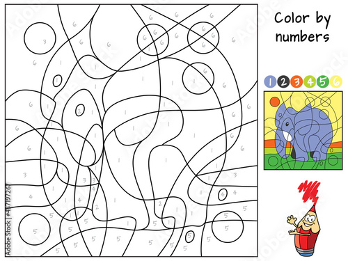 Elephant. Color by numbers. Coloring book