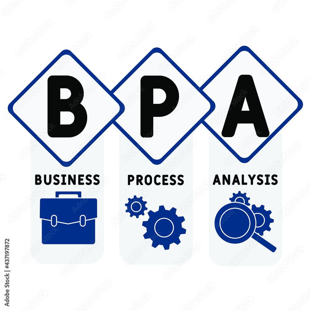 BPA - Business Process Analysis acronym. business concept background. vector illustration concept with keywords and icons. lettering illustration with icons for web banner, flyer, landing pag BPA - Business Process Analysis acronym. business concept background. vector illustration concept with keywords and icons. lettering illustration with icons for web banner, flyer, landing pag