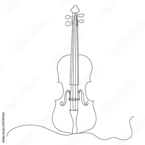 violin, musical instrument one line drawing isolated, vector