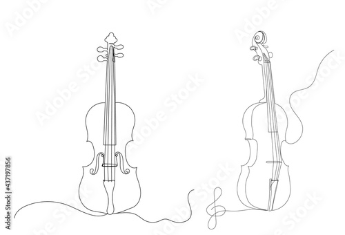 violin, musical instrument one line drawing