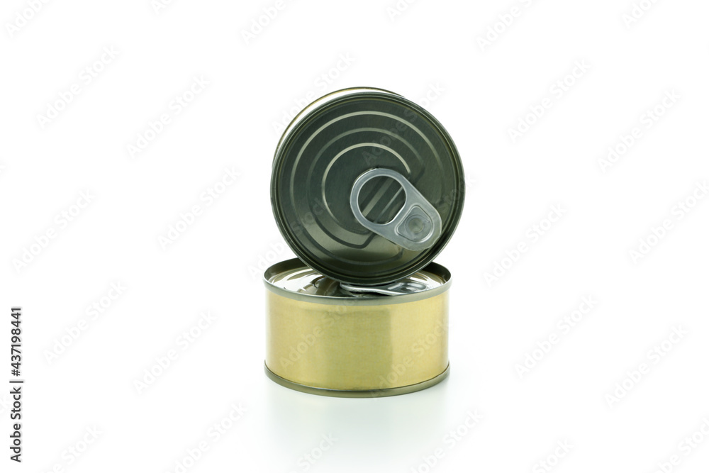 Blank tins isolated on white background, space for text Blank tins isolated on white background, space for text