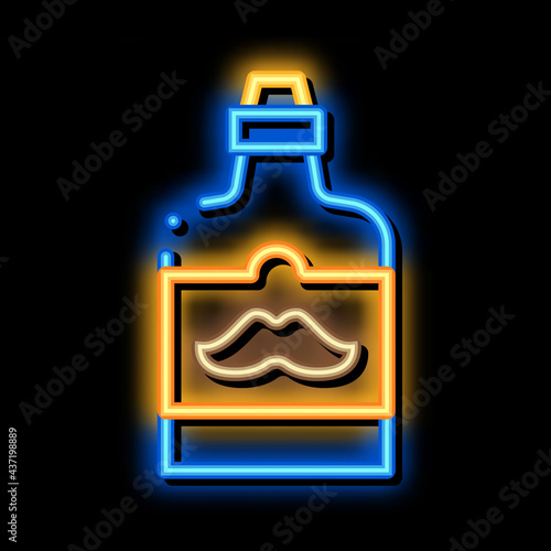 Bottle Mustache On Label neon light sign vector. Glowing bright icon Bottle Mustache On Label sign. transparent symbol illustration