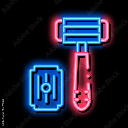 Shaving Razor And Blade neon light sign vector. Glowing bright icon Shaving Razor And Blade sign. transparent symbol illustration