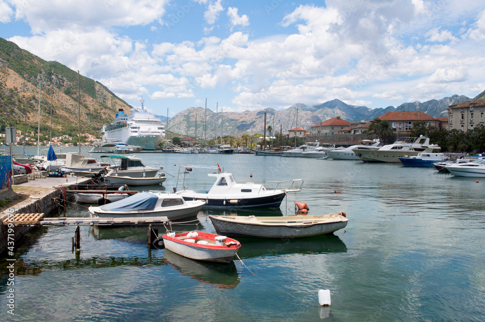 Boats Moored at the Harbor. Kotor, Montenegro
