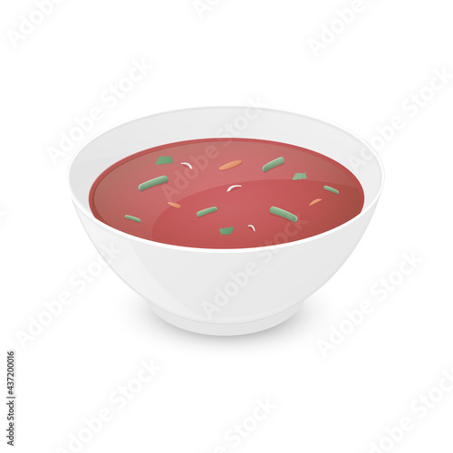 Tomato soup borsch concept. Colored vector illustration. Isolated on white background.