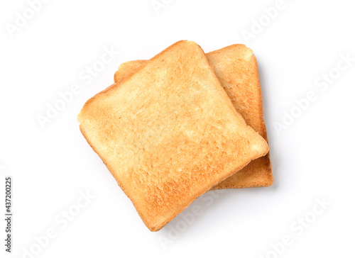 Flat lay of Toasted white bread isolated on white background.