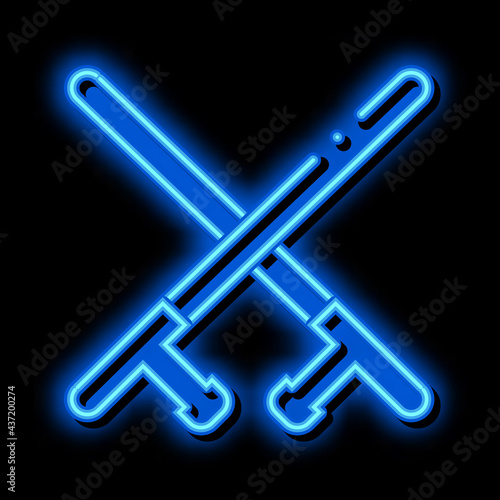 Crossed Police Batons neon light sign vector. Glowing bright icon Crossed Police Batons sign. transparent symbol illustration