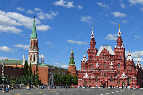 City landscape with Red Square, State Historical Museum, Nikolskaya tower of Moscow Kremlin. Russia