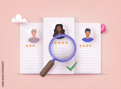 Human resource management and hiring concept. Job interview, recruitment agency vector illustration. 3D Vector Illustrations.