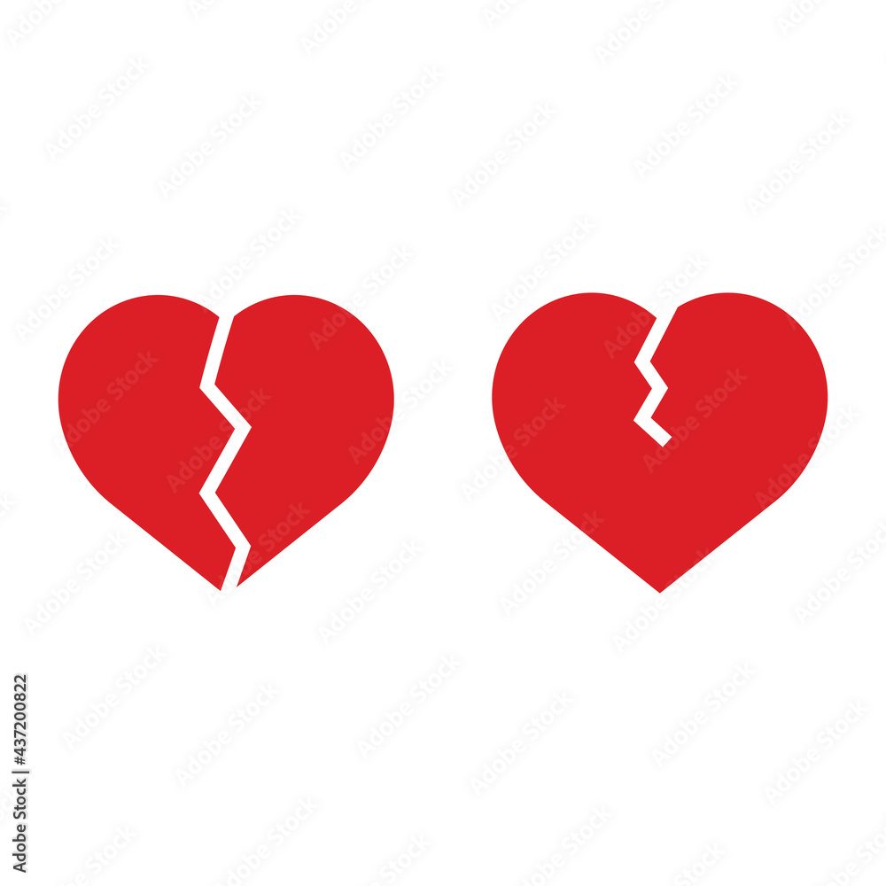 big red broken heart icon on white background big red broken heart icon on white background
