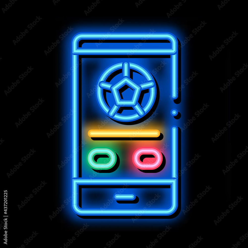 Football Match On Phone neon light sign vector. Glowing bright icon Football Match On Phone sign. transparent symbol illustration Football Match On Phone neon light sign vector. Glowing bright icon Football Match On Phone sign. transparent symbol illustration