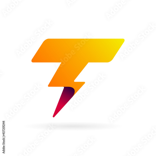 T logo with thunder symbol