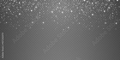 Abstract winter background from snowflakes blown by the wind on a white transparent background. Christmas background. Powder dust light white PNG. 