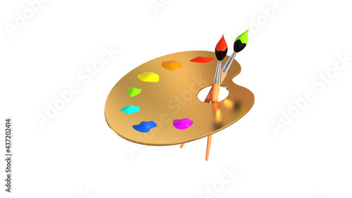 gold palette with paints and brushes