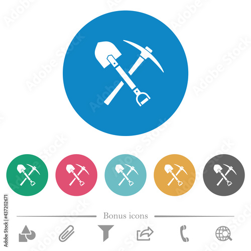 shovel and pickaxe flat round icons
