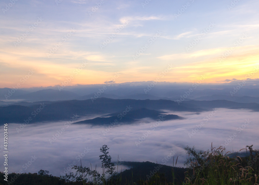 Beautiful landscape in the morning with fog at Doi Samer Dao, Sri Nan National Park