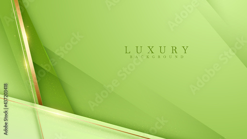 Luxury scene green color pastel. Golden curve lines sparkle with free space for paste promotional text. Elegant paper cut style background. Vector illustration for design.
