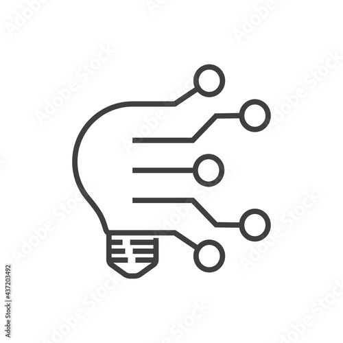 Tecnología electrónica. Bombilla con circuito digital con lineas de color gris