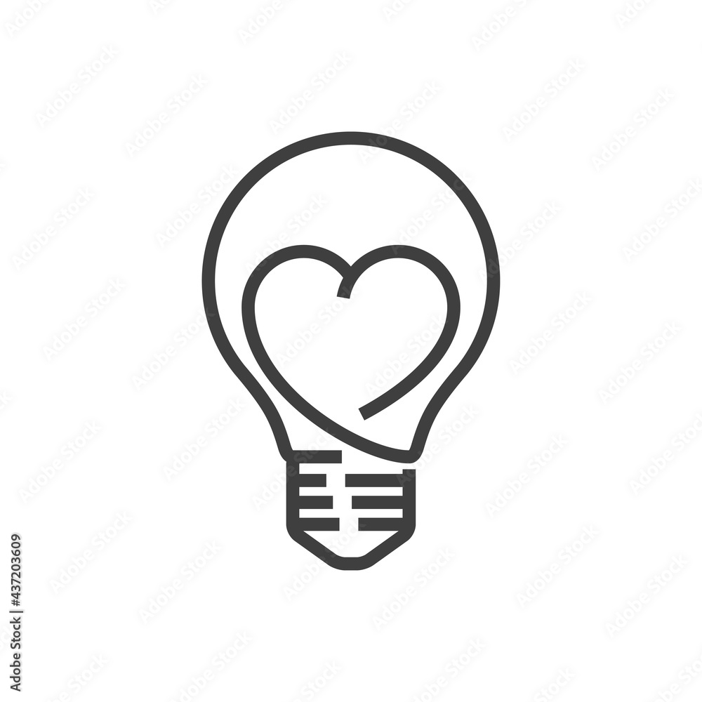 Símbolo I love idea. Logo con bombilla con corazón con lineas en color gris Símbolo I love idea. Logo con bombilla con corazón con lineas en color gris