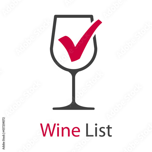 Logotipo con texto Wine List con copa de vino con tilde aprobado en color gris y granate