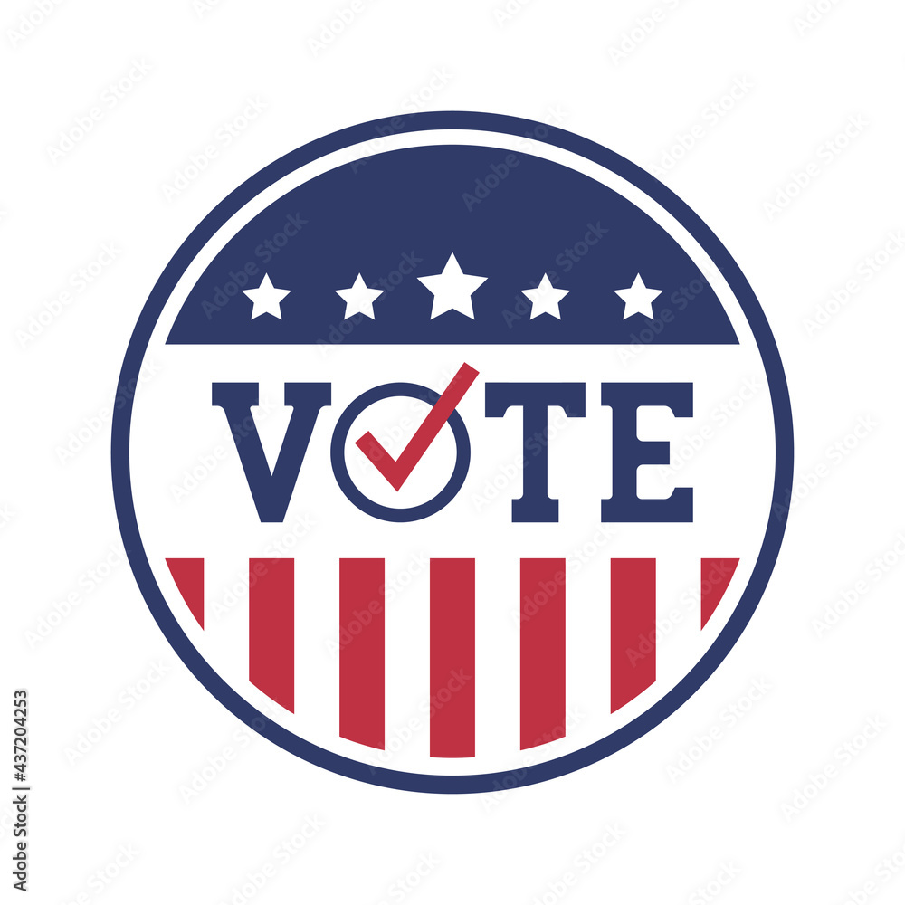 USA presidential election vote icon campaign, American flag on badge, Simple design for web site, logo, app, UI, Pin button, Vector illustration USA presidential election vote icon campaign, American flag on badge, Simple design for web site, logo, app, UI, Pin button, Vector illustration