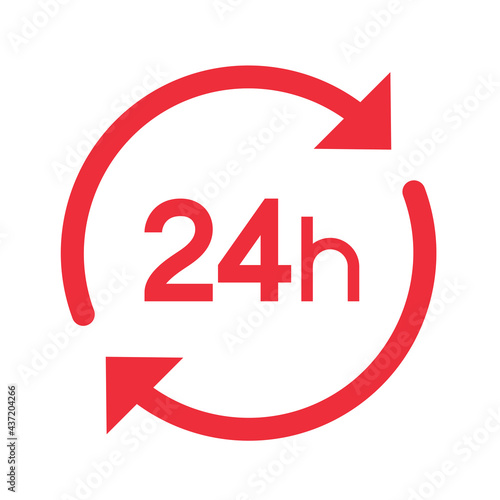 Twenty four hour with arrow loop icon, 24 hours cyclic sign, Opened order execution or delivery, All day business and service, Vector design illustration