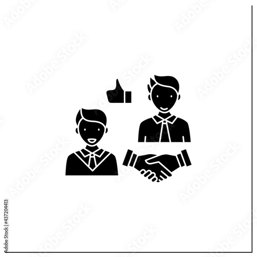 Respectfulness glyph icon. Respect between communicators.Strong personality.Perfect interlocutor. Effective communication concept.Filled flat sign. Isolated silhouette vector illustration