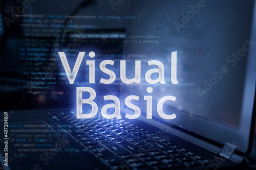 Wallpaper Mural Visual Basic inscription against laptop and code background. Learn programming language, computer courses, training. Torontodigital.ca