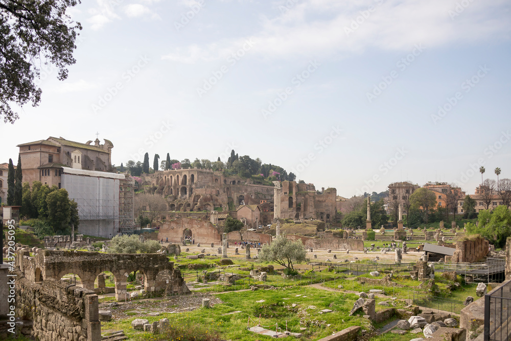 Tourists visiting the Roman Forum