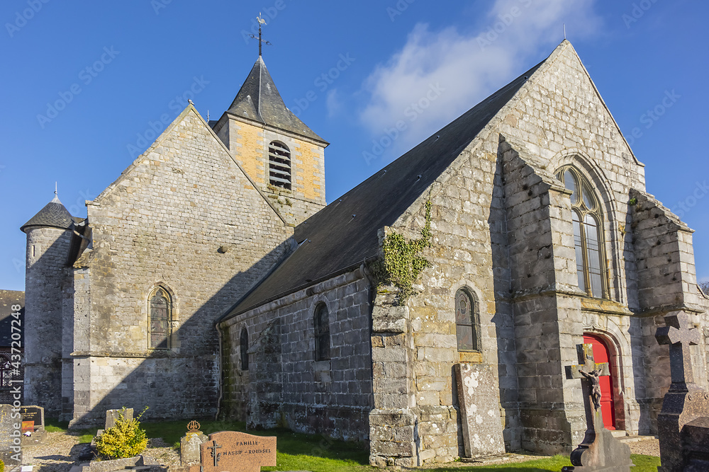 Fototapeta premium Saint Martin de Blosseville (Eglise Saint-Martin de Blosseville or Eglise Saint-Lezin) - catholic church dates 12 - 16th centuries. Blosseville, Seine-Maritime, Normandy, France.