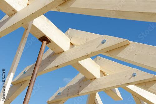 detail of the wooden roof truss when building a new house
