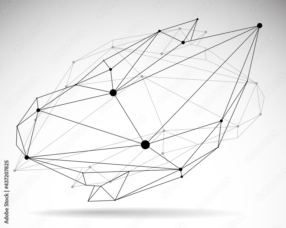 Abstract 3D mesh shape vector illustration, dots connected with lines technology polygonal object isolated on white background, dynamic tech and science lattice. Abstract 3D mesh shape vector illustration, dots connected with lines technology polygonal object isolated on white background, dynamic tech and science lattice.
