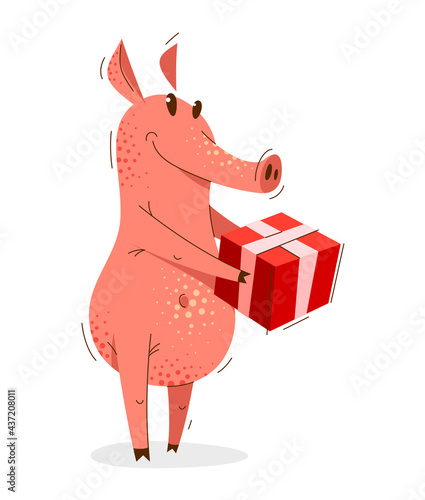 Funny cartoon pig holding a...