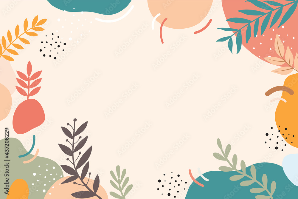 Design banner frame background with beautiful. background for design. Colorful background with tropical plants. Place for your text.	