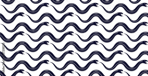 Snakes seamless background, vector dangerous venom serpents pattern, vintage style drawing tiling endless wallpaper.