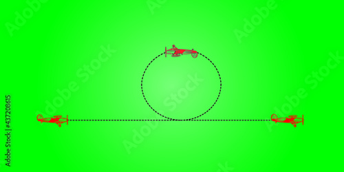 Summer green aviation vector background with an old propeller aircraft performing aerobatics. A Clean backdrop for presentation, poster, banner, and print.