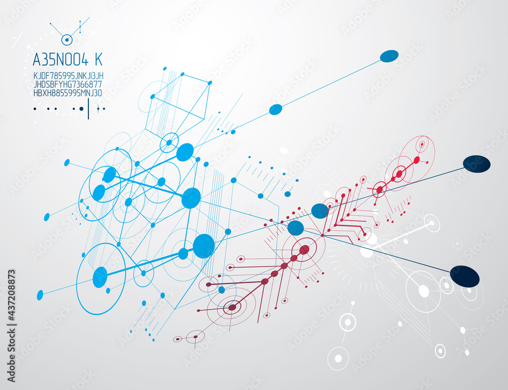 Engineering technological vector wallpaper made with circles and lines. Modern geometric composition can be used as template and layout. Abstract technical background.