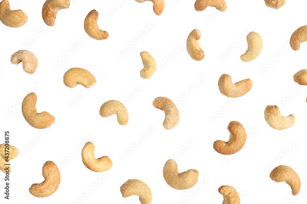 Wallpaper made of cashew nuts isolated on white background Wallpaper made of cashew nuts isolated on white background