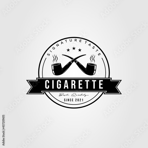 Smoking cigarette cigar badge logo vector illustration design
