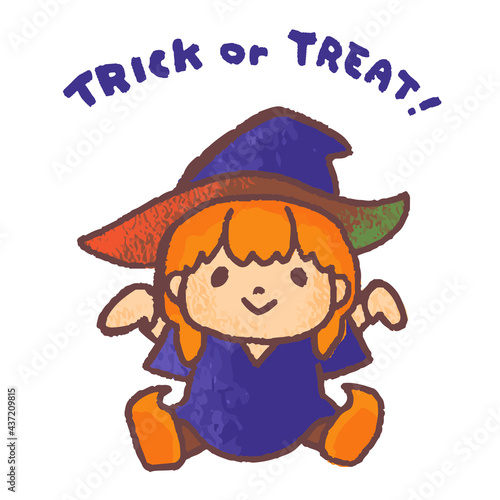 ハロウィンで魔女に仮装する子供のベクターイラスト