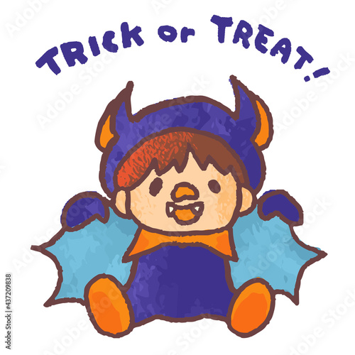ハロウィンで蝙蝠に仮装する子供のベクターイラスト