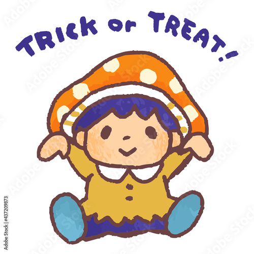 ハロウィンでキノコ人間に仮装する子供のベクターイラスト