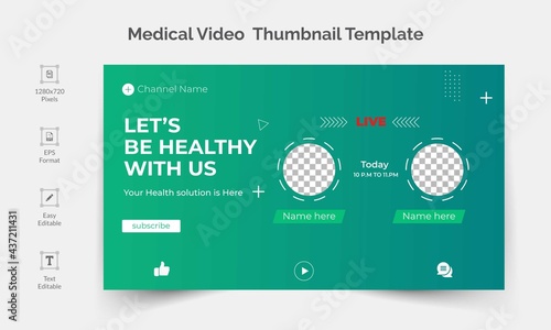 Live Stream youtube medical video thumbnail or social media banner design template.