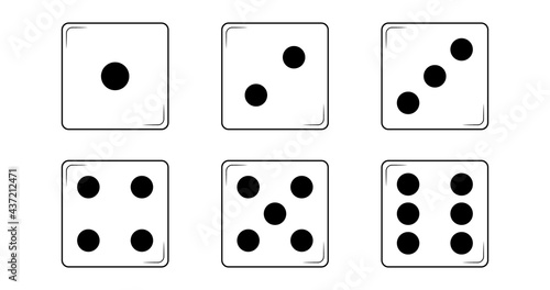 Set of Dice icon. Traditional die with six faces 1 to 6. Vector illustration.