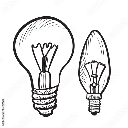 Hand drawn bulb, light bulb doodle sketch, lightbulb drawing