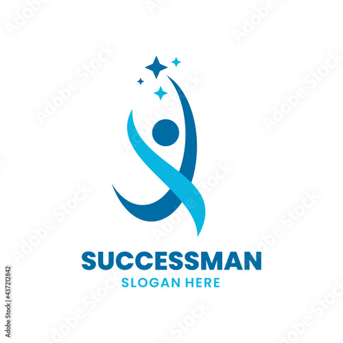 Success people logo template design. Leadership logo concept. Healthy life vector illustration.