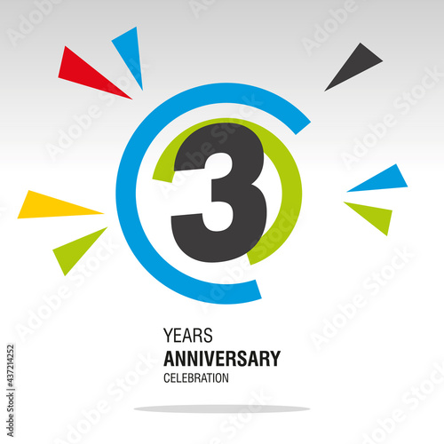 3 Years Anniversary in circle colorful modern logo icon banner white background